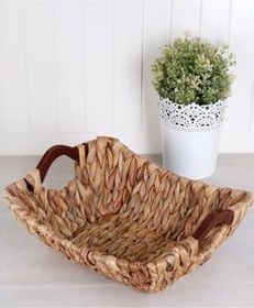Resim Kosova Wicker Serisi Bezli Diktördgen Ahşap Kulplu Hasır Ekmek Sepeti 