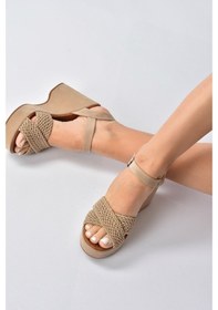 Resim Fox Shoes Ten Süet Kadın Dolgu Topuklu Ayakkabı K250909002 