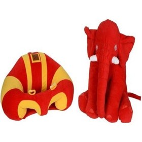 Resim Çıngıraklı Kırmızı-sarı Bebek Destek Oturma Minderi Ve Kırmızı Uyku Fili 