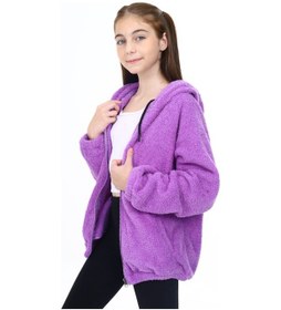 Resim Toontoy Kız Çocuk Kapüşonlu Fermuarlı Cepli Reglan Kol Peluş Hırka Lila 