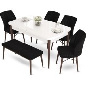 Resim Canisa Concept Aya Serisi 80 x 132 cm Beyaz Masa Ceviz Ayak Mutfak Masa Takımı 4 Sandalye 1 Bench 