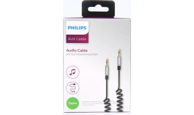 Resim Philips SWR2102A 3.5mm Jack Spiral AUX Ses Kablosu Siyah 1 Metre 