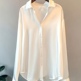 Resim Elegant Kadınlar İÇin Ofis Gömleği - %100 Polyester Uzun Kollu Düğmeli, Yaka Kollu, Tek Renk, Hafif Esnek, Dokuma Kumaş, Düzenli Kollu İlkbahar/Yaz/Sonbahar 