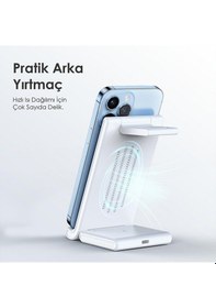 Resim Duzzona 15w Katlanır 3 İn 1 Telefon Kulaklık Saat Kablosuz Şarj 