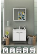 Resim Biani Fix Loft 75 Cm Banyo Dolabı,Seramik Lavabolu, Aynalı,Lavabo Dahil,Mdf,Mat Beyaz 