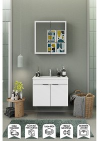 Resim Biani Fix Loft 75 Cm Banyo Dolabı,Seramik Lavabolu, Aynalı,Lavabo Dahil,Mdf,Mat Beyaz 