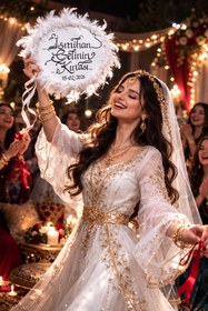 Resim LUNA ÇEYİZ HEDİYELİK Gelin Defi, Gelin Tefi, Kına Gecesi Tefi, Kına Gecesi Defi, Sünnet Defi, Sünnet Tefi,Def,Tef Beyaz 