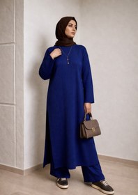 Resim MODA S&S BZLİNE Yırtmaçlı tam boy tunik ve pantolon triko ikili takım 