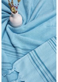 Resim Çizgili Turkuaz Pamuk Havlu Peştemal - 90x170 Cm - Kaliteli Ve Yumuşak Turkuaz 