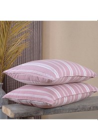 Resim Pamuklu İpliği Boyalı Yıkamalı Kapaklı Yastık Kılıfı 2 Li Set 50x70 Cm Çift İğne Detaylı Pembe - Beyaz 