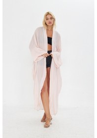 Resim Kutaf Pudra Pembe Uzun Soft Kimono Açık Kahverengi 