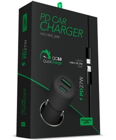 Resim Powerway Cc35 Araç Içi Çakmaklık Hızlı Şarj Cihazı 27w Pd Qc 3.0 Type-c Usb Çıkışlı Lightning Kablo 