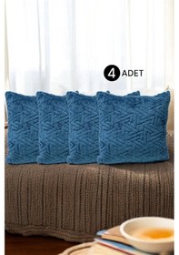 Resim Bohem 4'lü Dekoratif Yastık Kılıfı Kırlent Kılıfı 45x45 Cm Petrol Mavisi Zikzak Desen Petrol Mavisi 