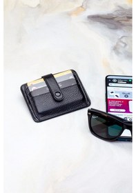 Resim Hakiki Deri Unisex Kredi Kartlık Cüzdan Portföy Süper Ince Model Siyah 