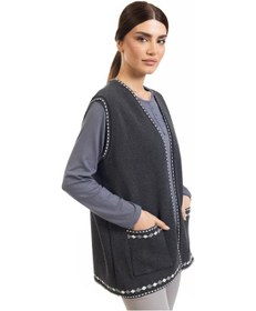 Resim Kadın Orta Yaş Ve Üzeri Triko Örgü Desenli Düğmesiz Anne Yelek 328-füme Füme 