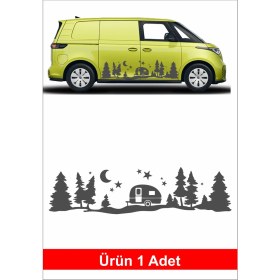 Resim Sticker Usta Kamp Karavan Gece Doğa Orman Sticker Araba Oto Karavan Etiket 02160 