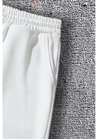 Resim Ekru Unısex Regular/normal Kesim Paçası Lastikli İçi Polar/sıcak Tutan Eşofman Altı Ekru 