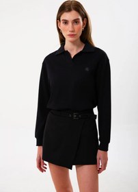 Resim %100 Organik Pamuk Kadın Polo Yaka 2’li Set - Mor & Siyah - XL 