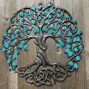 Resim 2D Düz, 2D Düz Göz Alıcı Mavi Yaşam Ağacı Duvar Dekoru - Turkuaz Yapraklı, Karmaşık Dallar Tasarımlı 2D Metal Sanat Eseri, İç ve Dış Mekan Ev Süsleri, Bahçe Partisi Aksesuarları | Zarif Metal İşçilik | Uzun Ömürlü Dekorasyon, 2D Düz 