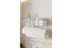 Resim Boz Concept Home Yapışkanlı Paslanmaz Mutfak Rafı Lüks Baharatlık Kağıt Havlu Mutfak Düzenleyici Baharatlık 