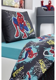 Resim Özdilek Spiderman Street Tek Kişilik Disney Lisanslı Lastikli Fitted Çarşaf Kapitone Çocuk Nevresim Takımı Gri 
