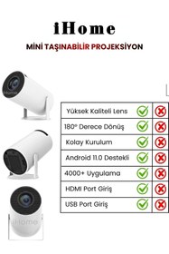 Resim iHome Taşınabilir 130" inç Yansıtma Projeksiyon Cihazı Ev Sineması DahiliBluetooth Android 11.0 