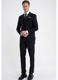 Resim Efor Slim Fit Çift Yırtmaç %95 Pamuk Siyah Çizgili Kruvaze Takım Elbise Tk 945 