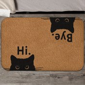 Resim 1 Adet Kedi Tasarımlı Paspas - Sevimli Siyah Kedi Yüzleri ve "Merhaba" & "Görüşürülür" Yazılı, %100 Polyester İç/Dış Mekan Halısı, Giriş, Çamaşır Odası, Mutfak için - Sadece Elde Yıkama, Tatil Dekoru (Cadılar Bayramı, Noel, Şükran Günü), Kedi Paspası 