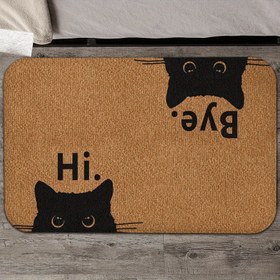 Resim 1 Adet Kedi Tasarımlı Paspas - Sevimli Siyah Kedi Yüzleri ve "Merhaba" & "Görüşürülür" Yazılı, %100 Polyester İç/Dış Mekan Halısı, Giriş, Çamaşır Odası, Mutfak için - Sadece Elde Yıkama, Tatil Dekoru (Cadılar Bayramı, Noel, Şükran Günü), Kedi Paspası 