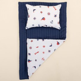 Resim Alt Açma Matı ve Yastık - Çift Taraflı - Lacivert Saten - Bahriyeli 