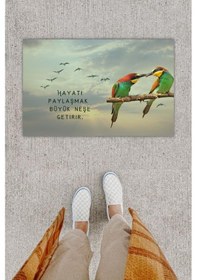 Resim Dijital Baskı Dekoratif Tropikal Kuş Gri Kapı Önü Paspası K-1222 