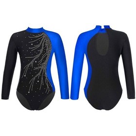 Resim Mavi Kızlar Uzun Kollu Jimnastik Leotard Sparkle Bale Dans Leotard Giyim Çocuk Paten Kostüm Mavi 