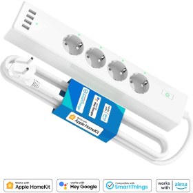Resim Meross Wi-Fi Uzaktan Kontrollü Akım Korumalı 4 USB Girişli Akıllı 4lü Priz 