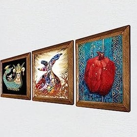Resim Pinecone Bereket Duası, Şahmeran, Semazen Taş Duvar Tablosu - Ahşap Çerçeveli Taş Tablo - 25x25 cm - 3 Parça Set - Dekoratif Duvar Sanatı - Modern Ev ve Ofis Duvar Dekoru W3-80 