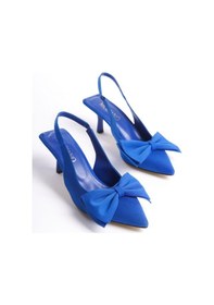 Resim Mubiano Mbzfr5055-m Kadın Arkası Açık Fiyonk Detay Mavi Saten Topuklu Ayakkabı Mavi 