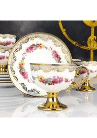 Resim Kosova Lüx Porselen Ayaklı Vintage 6 Lı Fincan Takımı 90cc Çok Renkli 