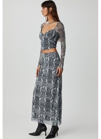 Resim Grimelange BEULAH Kadın Maxi Boy Slim Fit Beli Lastikli Tül Batik Desenli Yılan Desenli Etek 