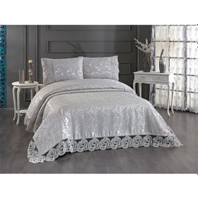Resim Çeyiz Diyarı Şal 3 Parça Çift Kişilik Yatak Örtüsü Gri Gri 