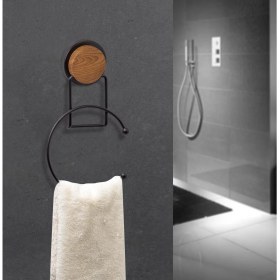 Resim Okyanus Home Ahşap Desenli Magic Fix Sihirli Yapışkan Siyah Yuvarlak Havluluk 