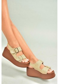 Resim Fox Shoes U946418517 Bej Hasır Dolgu Topuklu Kadın Ayakkabı Bej-hasır 