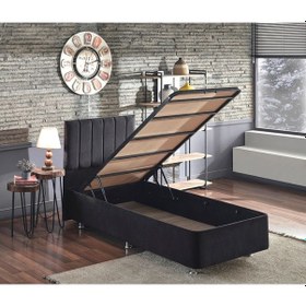 Resim Nironyatak Niron Ela Baza Ve Başlık Seti -100 x 200 CM Cm Tek Kişilik Siyah Kumaş 