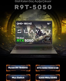 Resim Game Garaj Slayer R9T-5050-C2 R9-7845HX 32 GB 2 TB SSD RTX5050 16" Free Dos Dizüstü Bilgisayar 