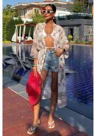 Resim WeShaya Kadın Multi Desenli Kruvaze Şifon Kimono Çok Renkli 