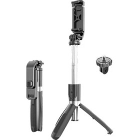 Resim Asfal Go Pro Uyumlu Bluetooth Kumandalı Katlanabilir 100 cm Selfie Çubuğu Özçekim Tripod Çubuğu 