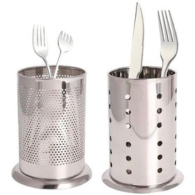 Resim Gümüş Paslanmaz Çelik Çatal Bıçaklık Sepeti, Kaşık Çatal Bıçaklık Süzgeci Yuvarlak Mutfak Çatal Bıçaklık Çatal Bıçaklık 2 Parça 