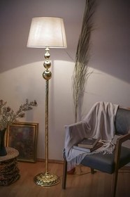 Resim vinner Doha Krom Kaplama Gövde Işıklı Özel Tasarım Metal Lambader - Krom Şeritli Hasır Kahve VNRDHKKLMB089 