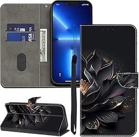 Resim GLANDOTU Samsung Galaxy Note 10 Plus için Deri Kılıf, Desen Flip Motive Wallet Cep Telefonu Kılıfı Çanta Case Koruyucu Kılıf Samsung Note 10+ Plus ile Uyumlu Kılıf - Mor Lotus 