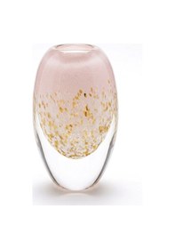 Resim 19 Cm Kristal Vazo - Gold Işıltılı Pudra Pembe Lüks Dekoratif Cam Vazo Beyaz 