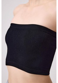 Resim Cottonhill Premium - Kadın Siyah Seamless Straplez Crop Top Büstiyer Siyah 