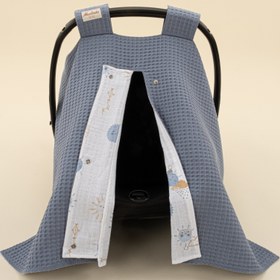 Resim Puset Örtüsü - Çift Taraflı - Açık İndigo Petek - Mavi Güneş 